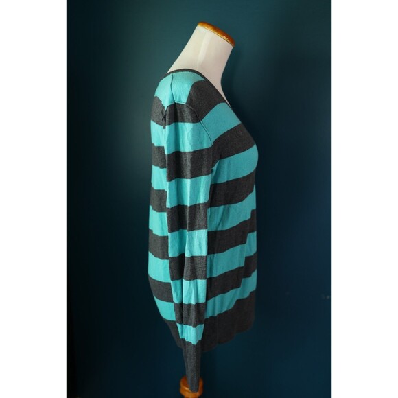 PacSun Nollie Y2K Teal/Grey Striped V-Neck Pullover Cashmere Blend Sweater Large - Picture 9 of 9